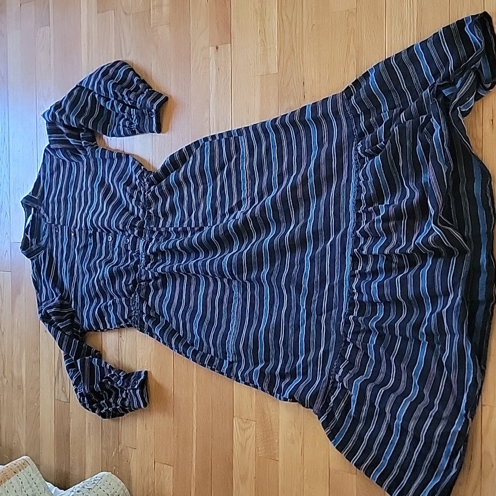 & Other Stories Tiered Striped Cotton Linen Blend Midi Dress - Picture 2 of 8